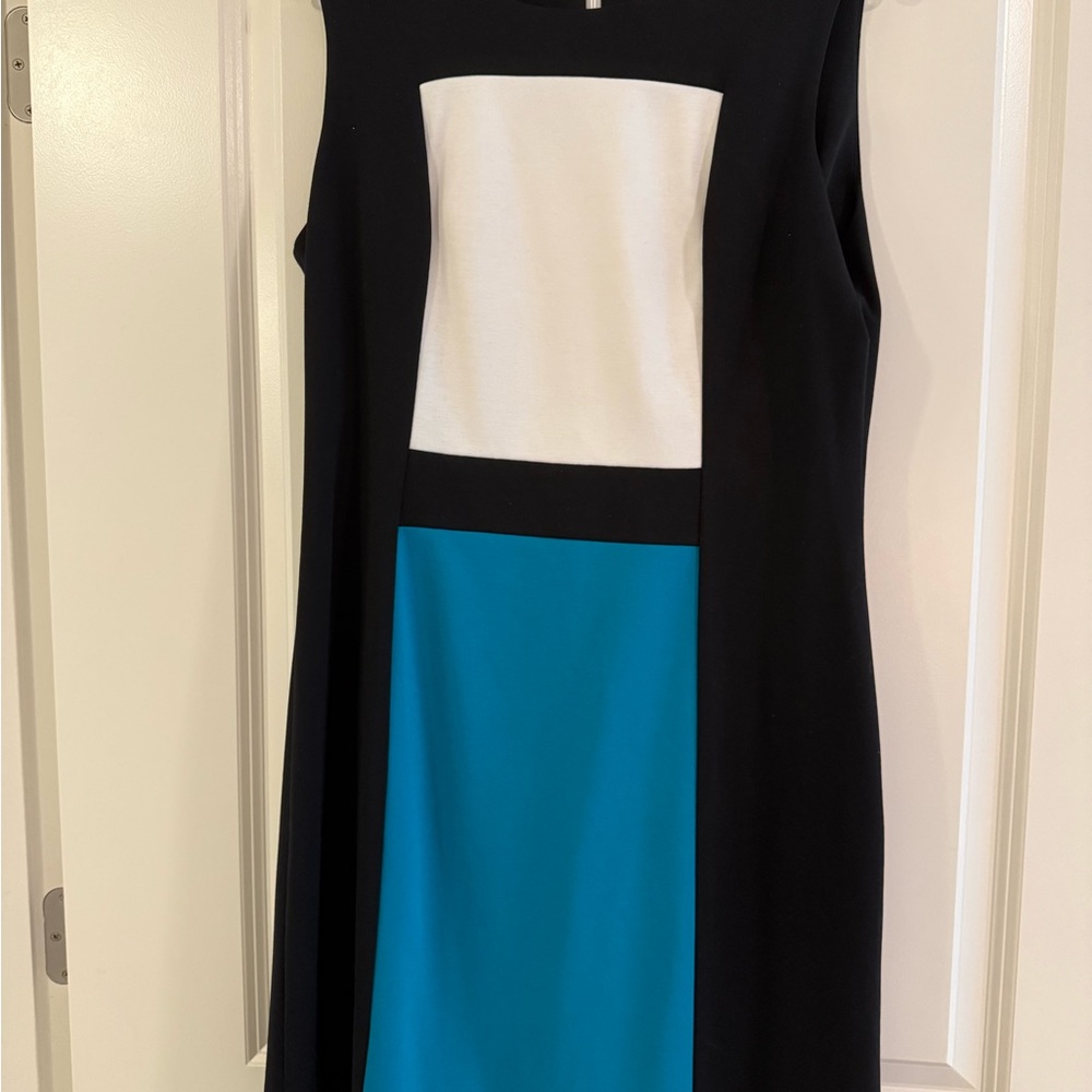 Calvin Klein Black, White, and Blue Dress